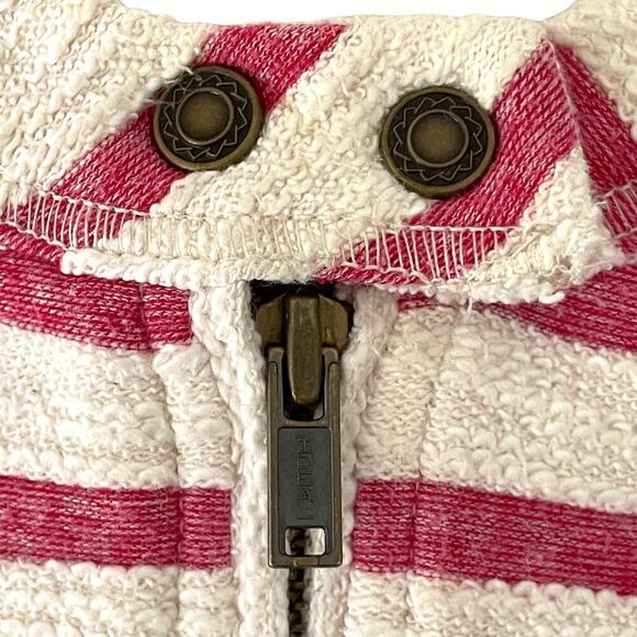 Free People Women's White Red Stripe Long Sleeve Full Zip Peplum Jacket SMALL - Picture 10 of 12